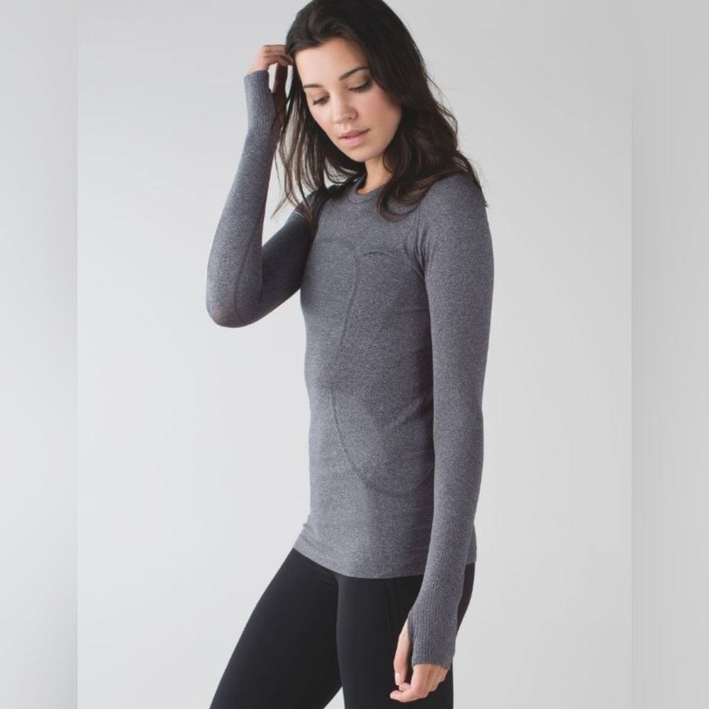 Lululemon Swiftly Tech Long Sleeve Heathered Black Size 10 - Picture 1 of 6